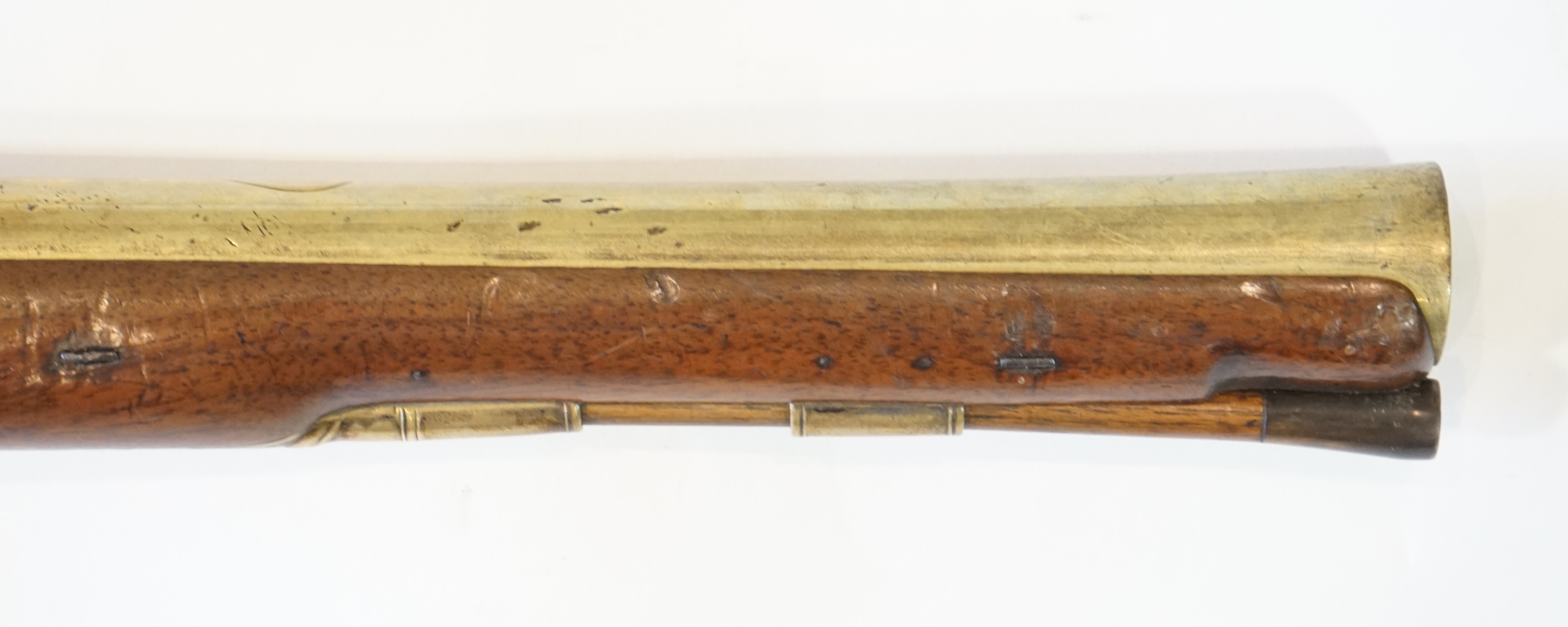 An English brass barrel flintlock blunderbuss by H W Mortimer, late 18th century